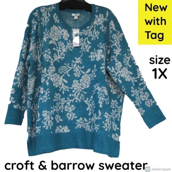 Last Chance ❌ Croft & barrow floral like print w metallic accent sweater 1X - Picture 3 of 13